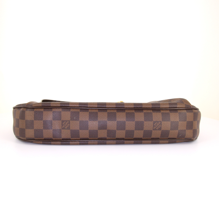 Louis Vuitton Thames bag worn on the shoulder or carried in the hand in ebene damier canvas and brown - Detail D4