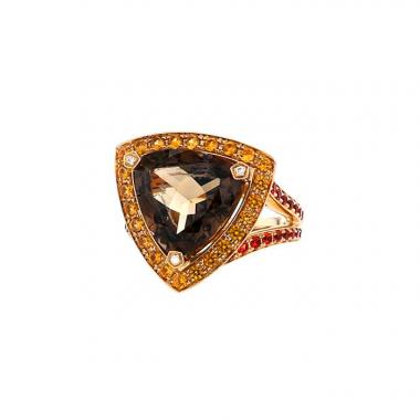Mauboussin Tellement subtile pour toi ring in yellow gold,  citrine and sapphires and in smoked quartz