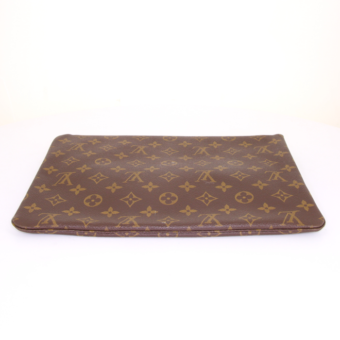 Pochette Louis Vuitton Vintage en toile monogram marron et cuir naturel - Detail D4