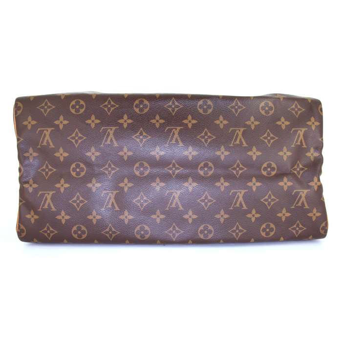 Borsa Louis Vuitton Speedy 40 cm in tela monogram cerata marrone e pelle naturale - Detail D4