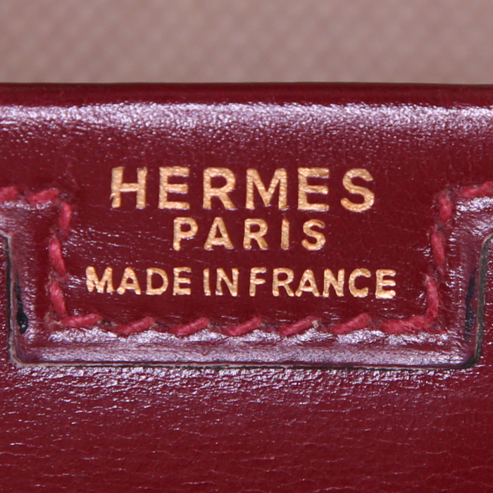 Hermes Jige pouch in burgundy box leather - Detail D3