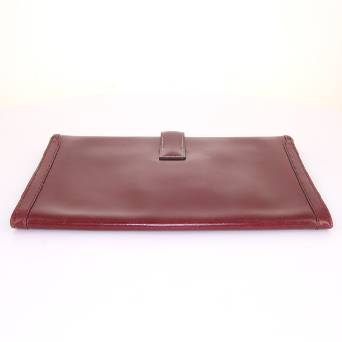 Pochette Hermes Jige en cuir box bordeaux - Detail D4