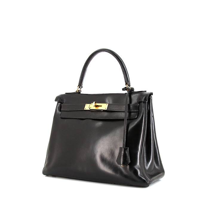 A BLACK CALF BOX LEATHER SELLIER KELLY 28 WITH GOLD HARDWARE