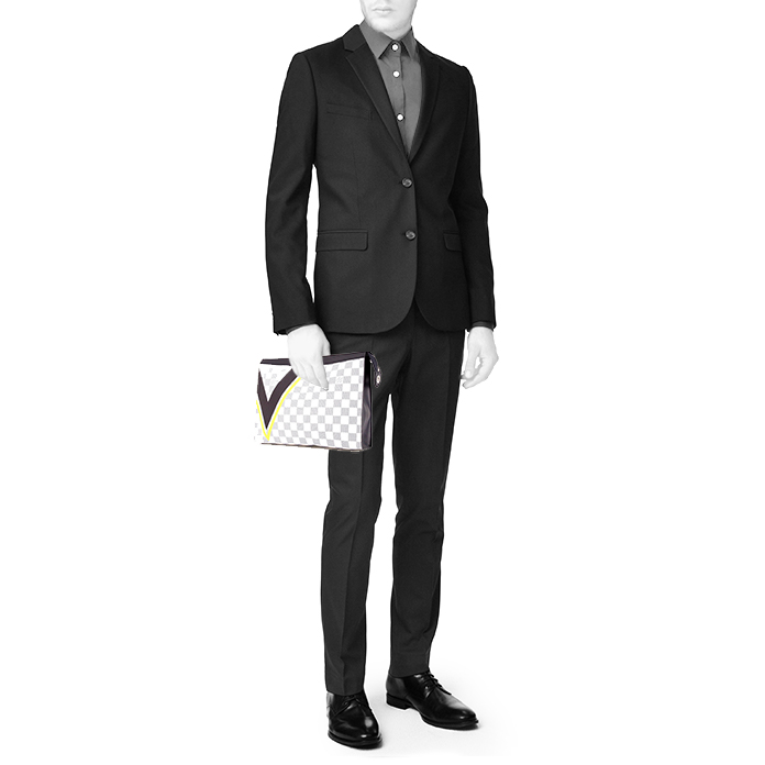 Louis Vuitton America's Cup pouch in azur damier canvas and blue leather - Detail D1