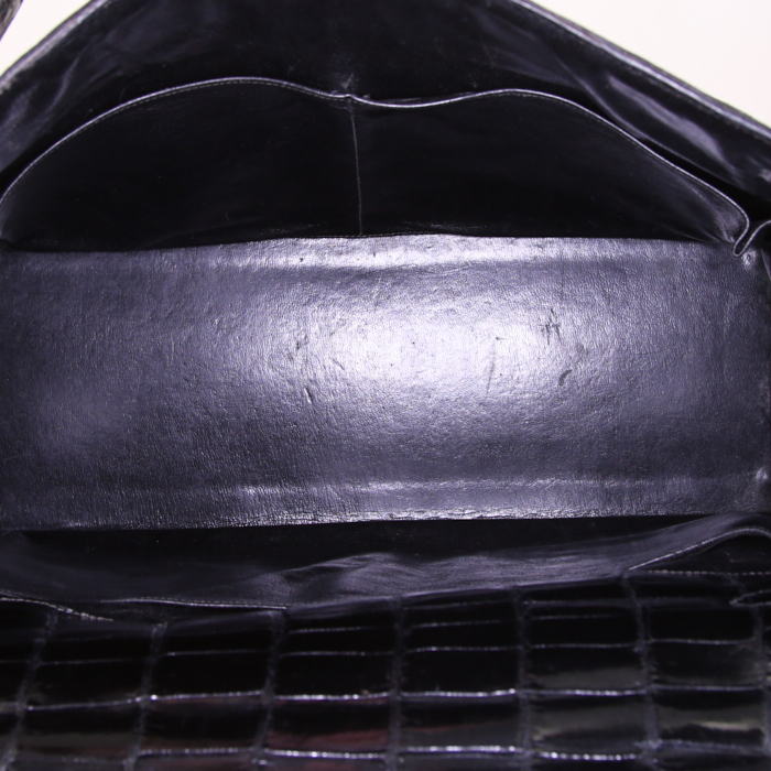 Sac à main Hermes Kelly 35 cm en crocodile noir - Detail D2