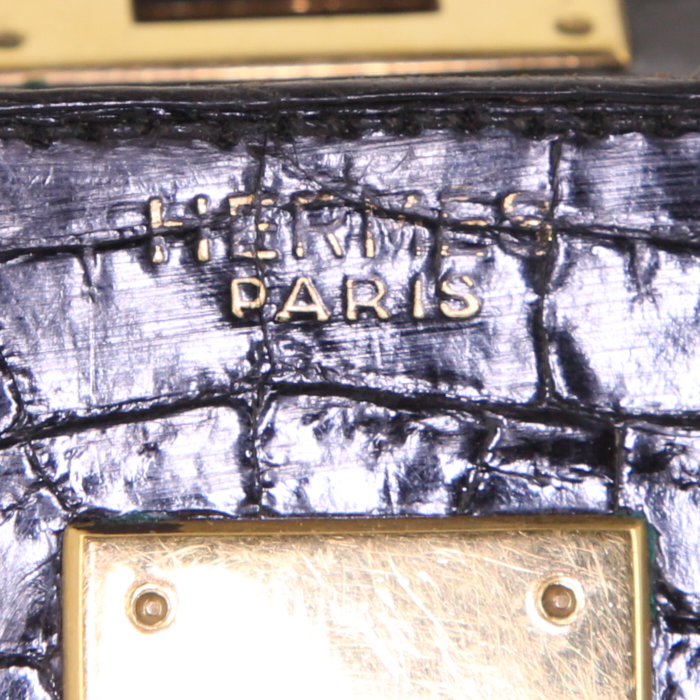 Sac à main Hermes Kelly 35 cm en crocodile noir - Detail D3