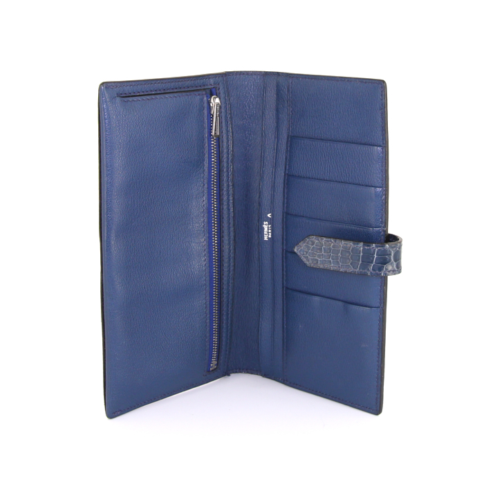 Portafogli Hermès Béarn in coccodrillo marino blu - Detail D2