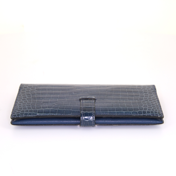 Portafogli Hermès Béarn in coccodrillo marino blu - Detail D4