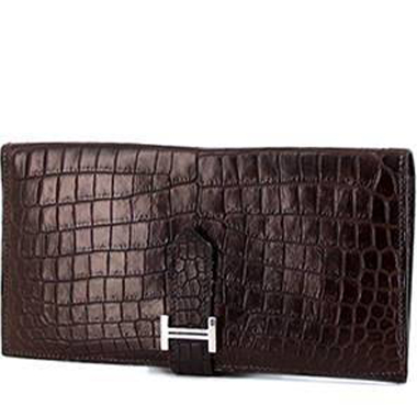 Billetera Hermès Béarn en cocodrilo niloticus marrón