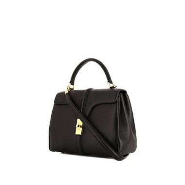 Celine 16 bag worn on the shoulder or carried in the hand in black grained leather