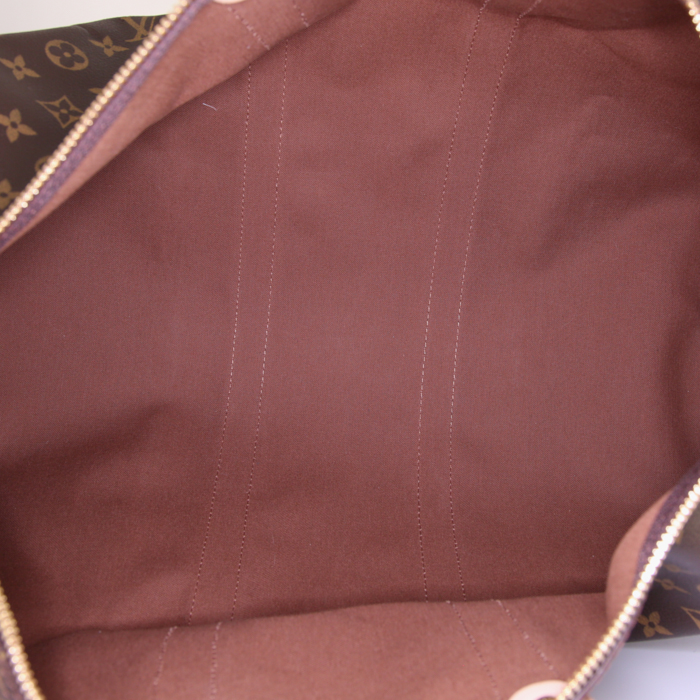 Bolsa de viaje Louis Vuitton Keepall 45 en lona Monogram marrón y cuero natural - Detail D2