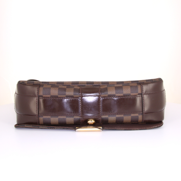 Louis Vuitton Bastille shoulder bag in ebene damier canvas and brown leather - Detail D4