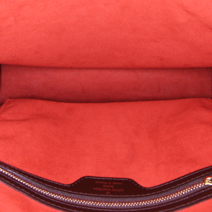 Borsa Louis Vuitton Venise in tela cerata con motivo a scacchi marrone e pelle lucida marrone - Detail D2