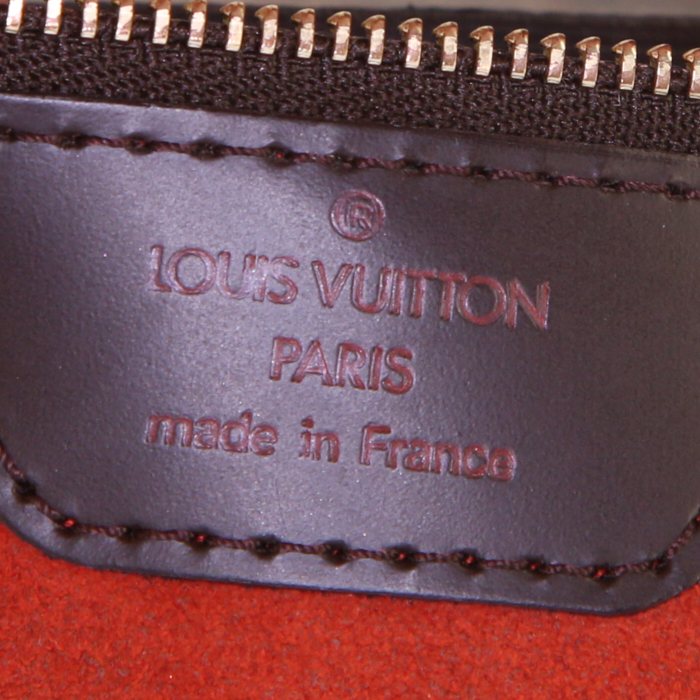 Sac à main Louis Vuitton Venise en toile damier enduite marron et cuir glacé marron - Detail D3