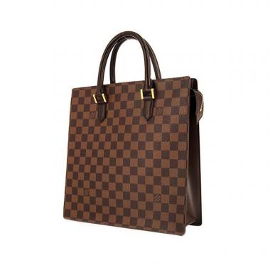 Bolso de mano Louis Vuitton Venise en lona a cuadros revestida marrón y cuero esmaltado marrón