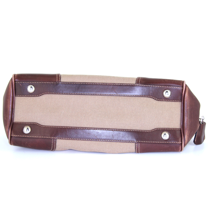 Sac à main Prada Jacquard en toile siglée vert-kaki et cuir marron-foncé - Detail D4