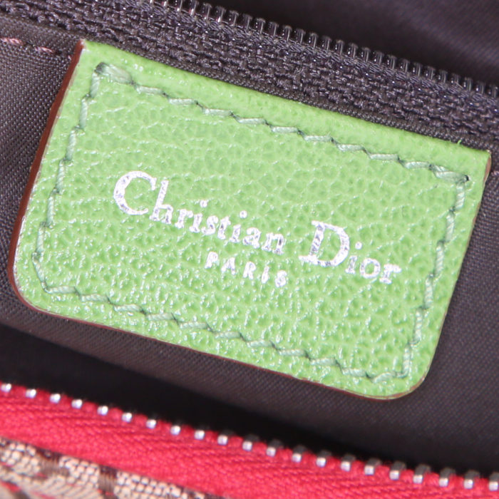 Bolso bandolera Dior Saddle en lona Monogram Oblique beige, amarilla y verde y cuero rojo - Detail D3