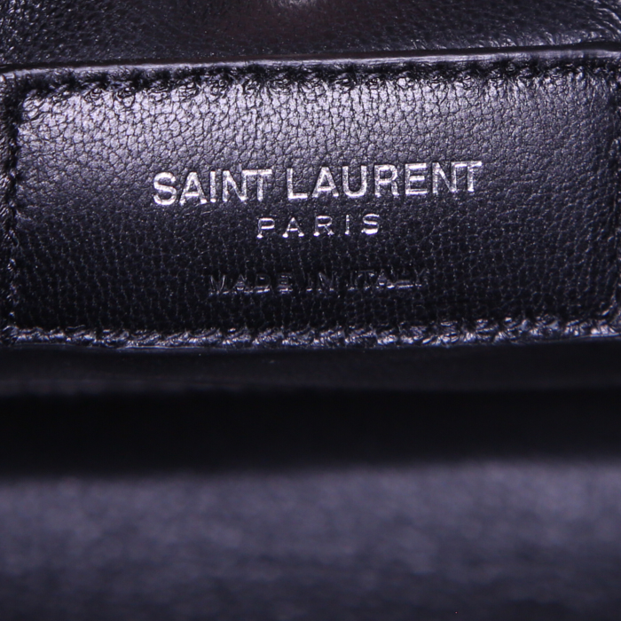 Sac à main Saint Laurent Sac de jour Baby en cuir grainé vert noir et beige - Detail D4