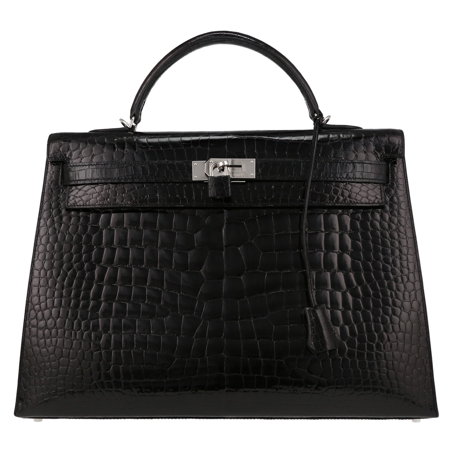 Borsa Hermes Kelly 40 cm in coccodrillo marino nero - Detail D2