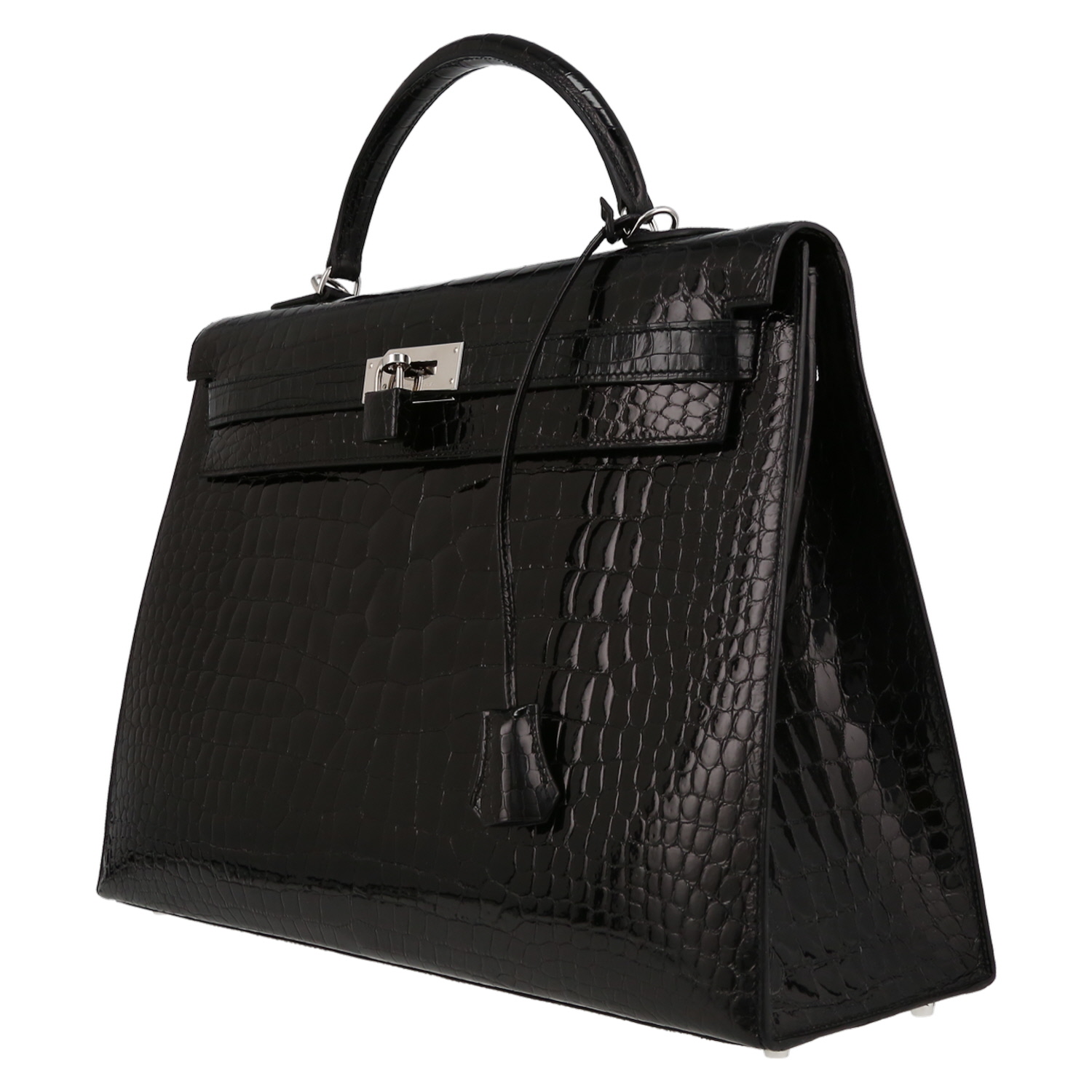 Borsa Hermes Kelly 40 cm in coccodrillo marino nero - Detail D3