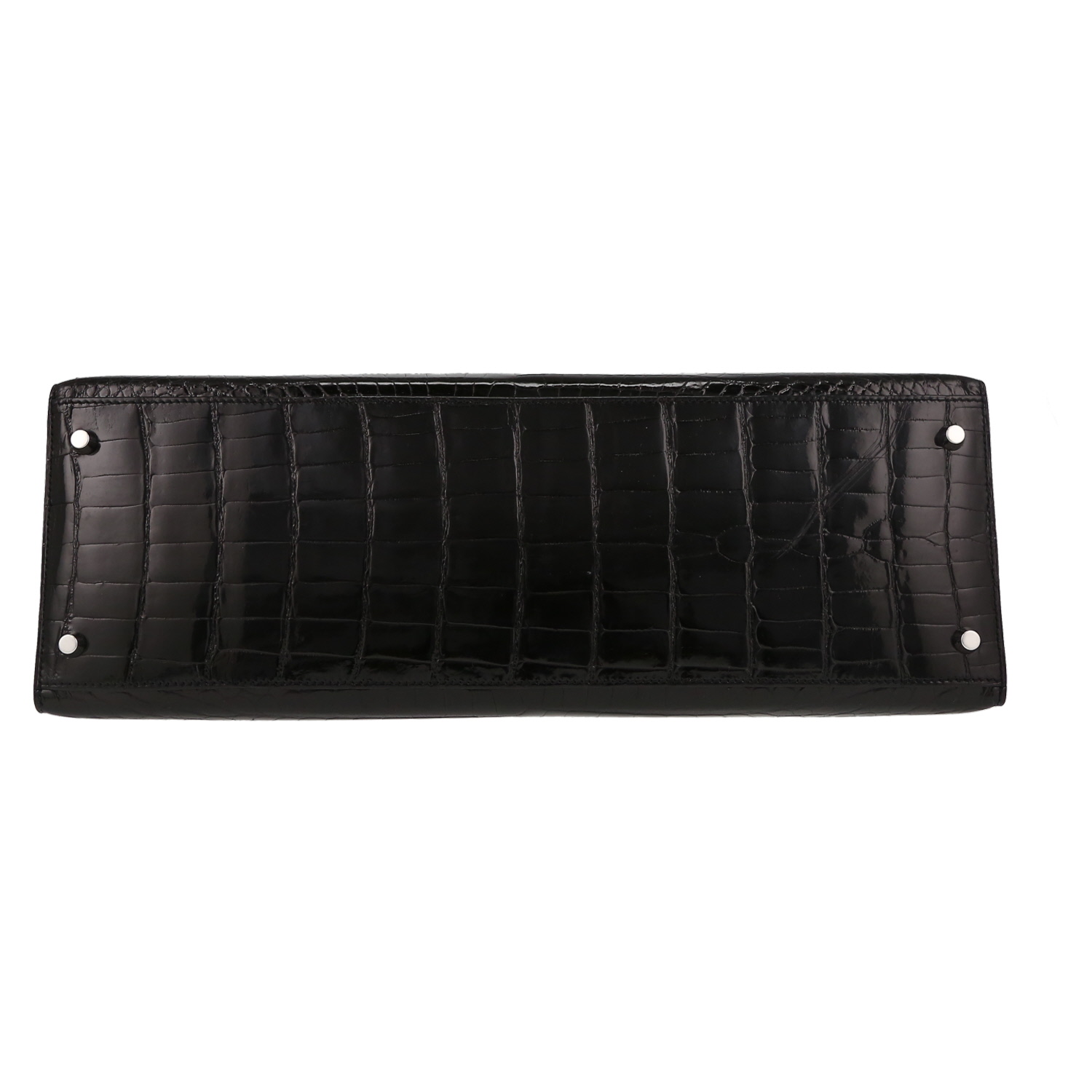 Borsa Hermes Kelly 40 cm in coccodrillo marino nero - Detail D4