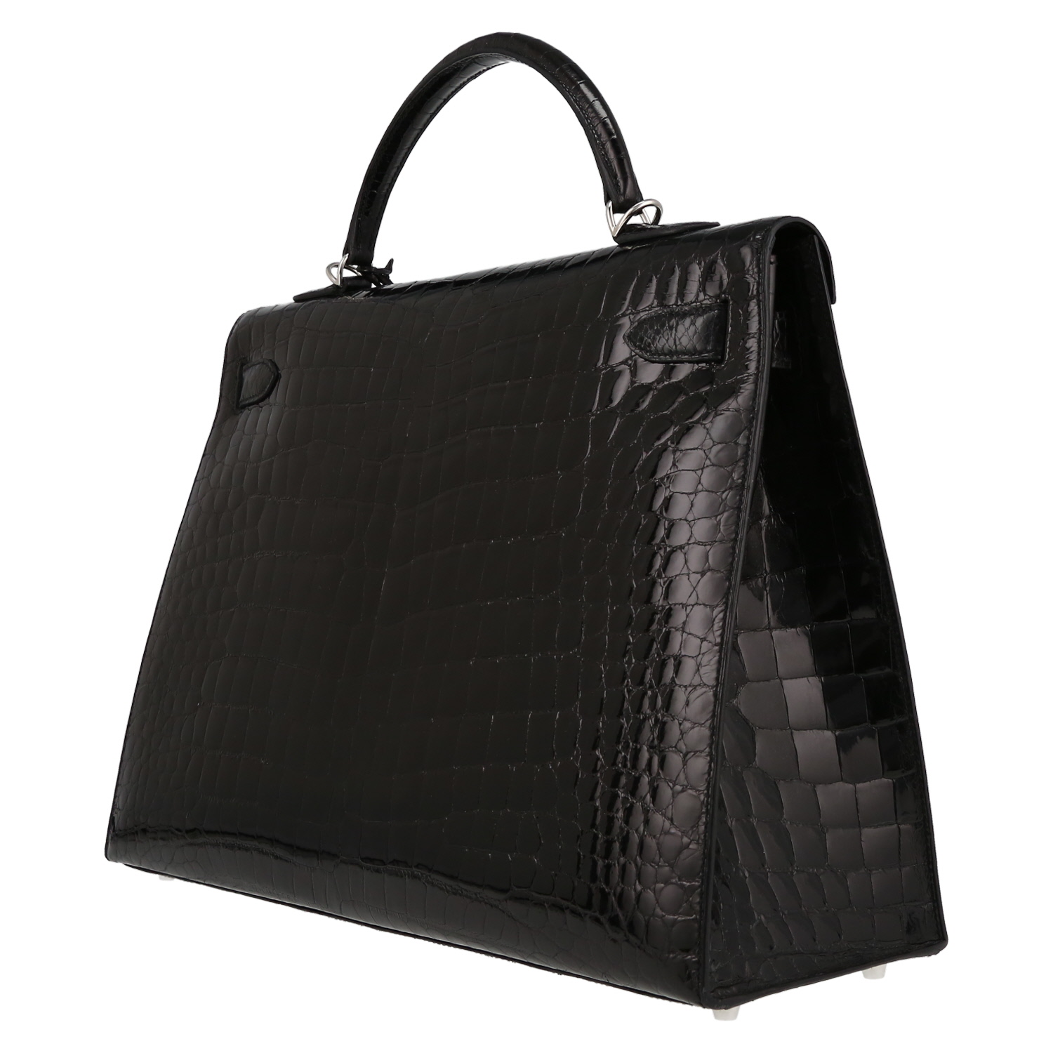 Borsa Hermes Kelly 40 cm in coccodrillo marino nero - Detail D5