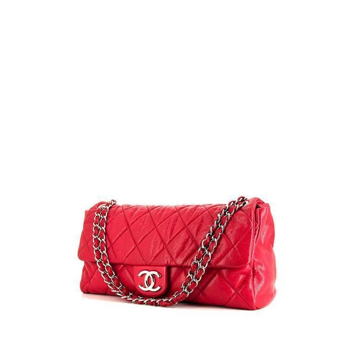 Baguette Handbag In Red Quilted Grained Leather