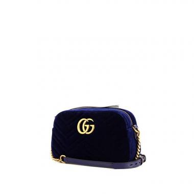Sac bandoulière Gucci GG Marmont Camera en velours matelassé bleu