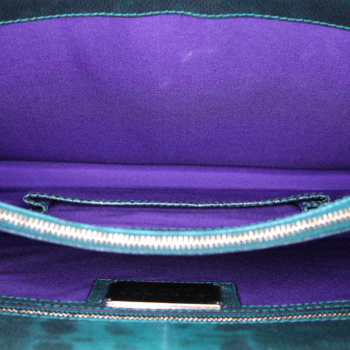 Borsa da spalla o a mano Bulgari Serpenti in pitone verde - Detail D3