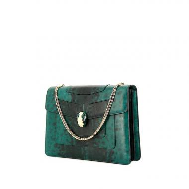 Borsa da spalla o a mano Bulgari Serpenti in pitone verde