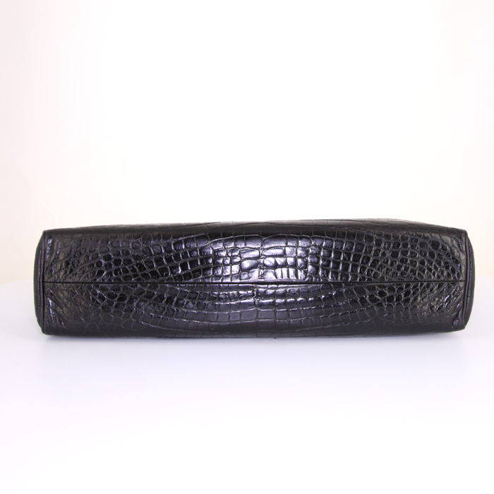 Sac cabas Chanel Vintage en cuir embossé noir - Detail D4