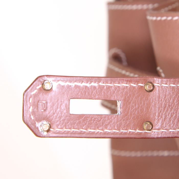 Borsa da viaggio Hermes Haut à Courroies - Travel Bag in pelle marrone - Detail D4