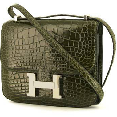 HERMES Dark Brown CONSTANCE 23 Crocodile Shoulder Flap Satchel Bag