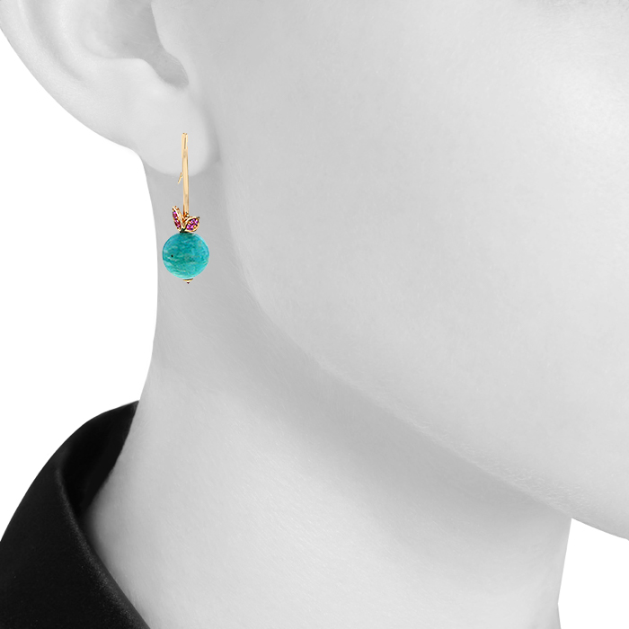 Paire de pendants d'oreilles Lorenz Bäumer Gourmandise en or rose, amazonite et tourmalines roses - Detail D1