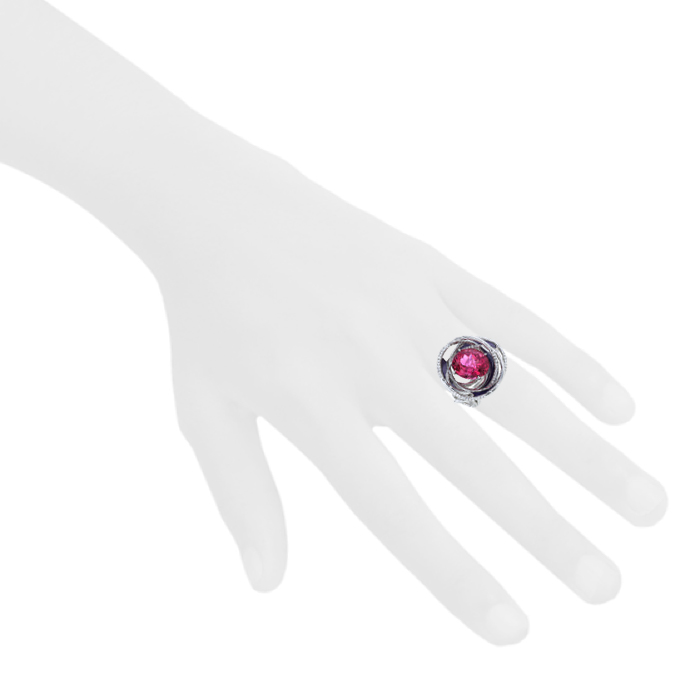 Bague Lorenz Bäumer Rose Tourbillon en or blanc, tourmaline et émail et en diamants - Detail D1