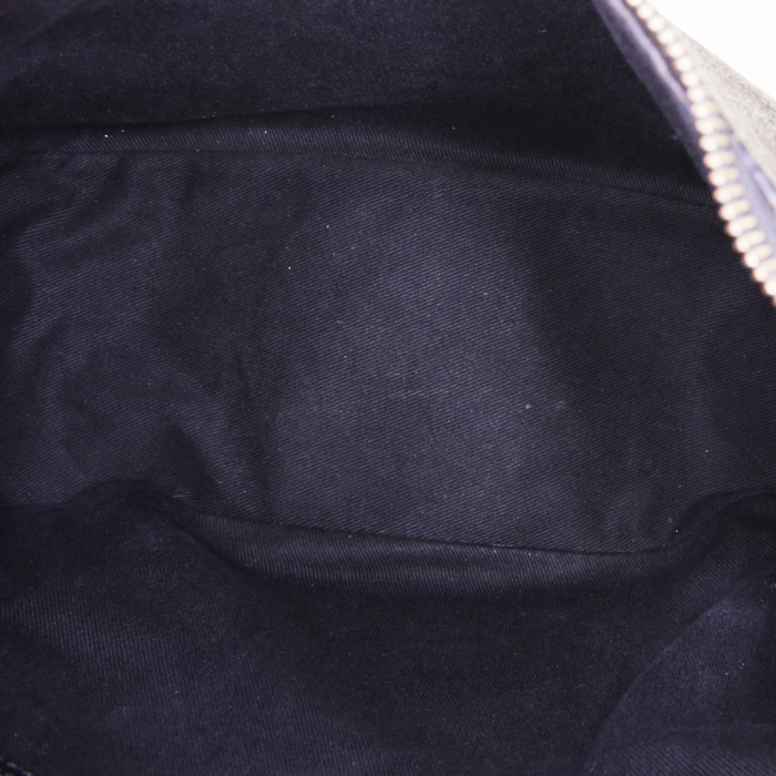 Celine Vintage bag worn on the shoulder or carried in the hand in black and brown bicolor coated Triomphe canvas and black leather - Detail D2