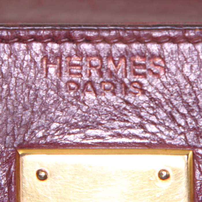 Hermes Kelly 32 cm handbag in burgundy box leather - Detail D3