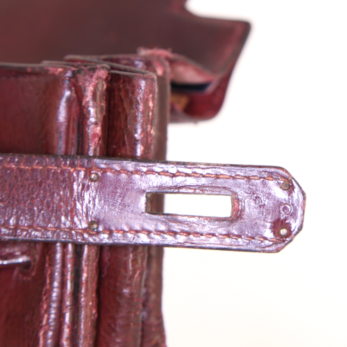 Hermes Kelly 32 cm handbag in burgundy box leather - Detail D4