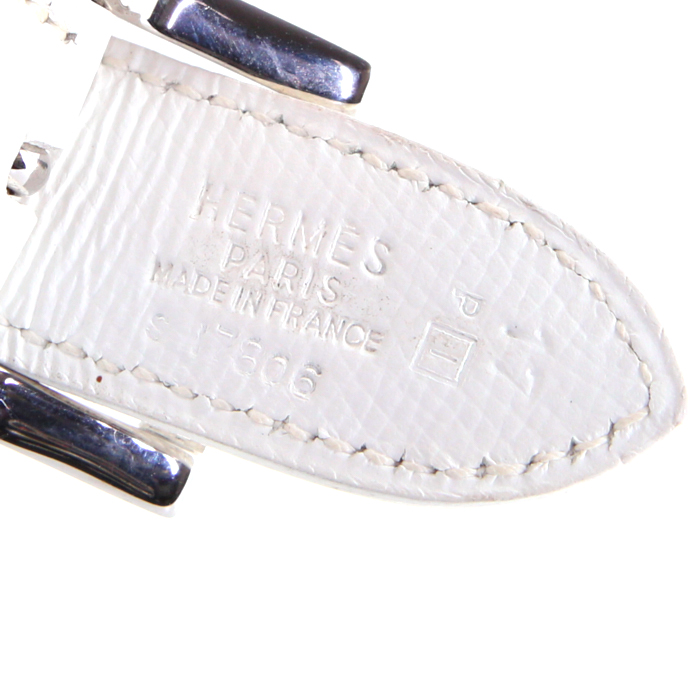 Bolso para llevar al hombro o en la mano Hermès Trim en cuero togo blanco y junco azul - Detail D3