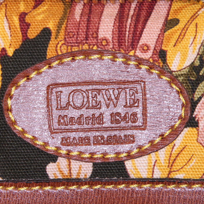 Sac cabas Loewe en toile vert-kaki et cuir marron - Detail D3
