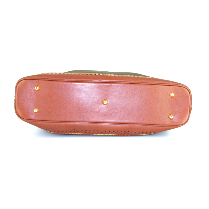 Shopping bag Loewe in tela verde kaki e pelle marrone - Detail D4