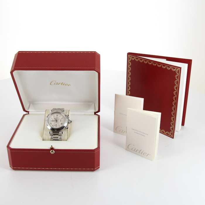Cartier Pasha Chrono watch in stainless steel Ref: 1050 Circa 1990 - Detail D2