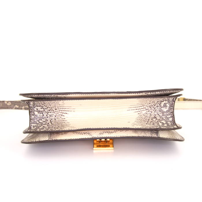 Sac bandoulière Celine  Classic Box en lézard beige - Detail D4