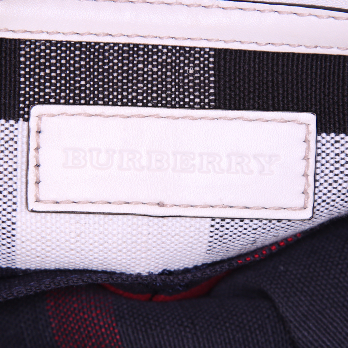 Borsa a tracolla Burberry Ashby in tela Haymarket blu marino nera bianca e rossa e pelle bianca - Detail D4