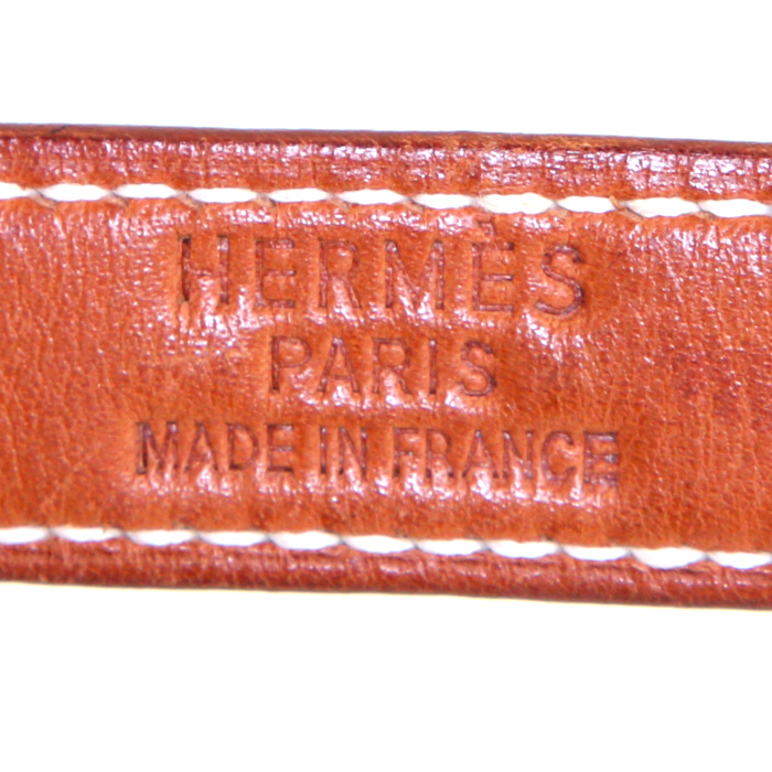 Borsa Hermès Trim in pelle gold e tela beige - Detail D3