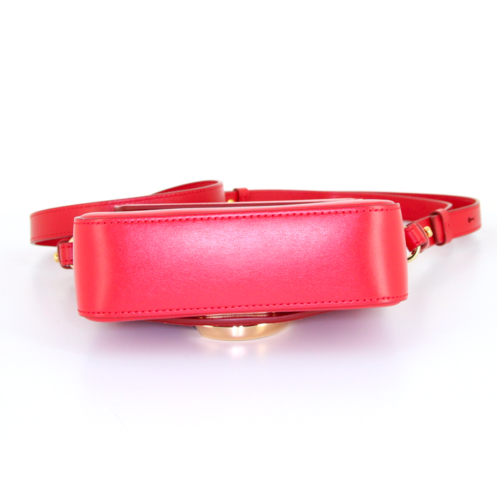 Chloé C mini shoulder bag in red leather and red suede - Detail D4