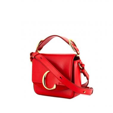 Bolso bandolera Chloé C mini en cuero rojo y ante rojo
