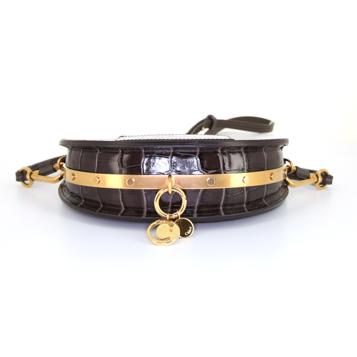 Bolso bandolera Chloé Nile en cuero marrón y ante marrón - Detail D5