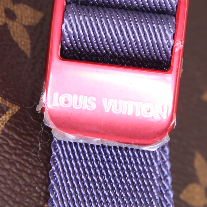 Bolsa de viaje Louis Vuitton Keepall Editions Limitées Kim Jones en lona Monogram marrón y cuero gris - Detail D4