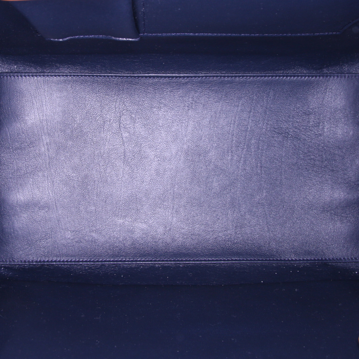 Sac à main Celine Luggage Mini en cuir crème gold et bleu - Detail D2